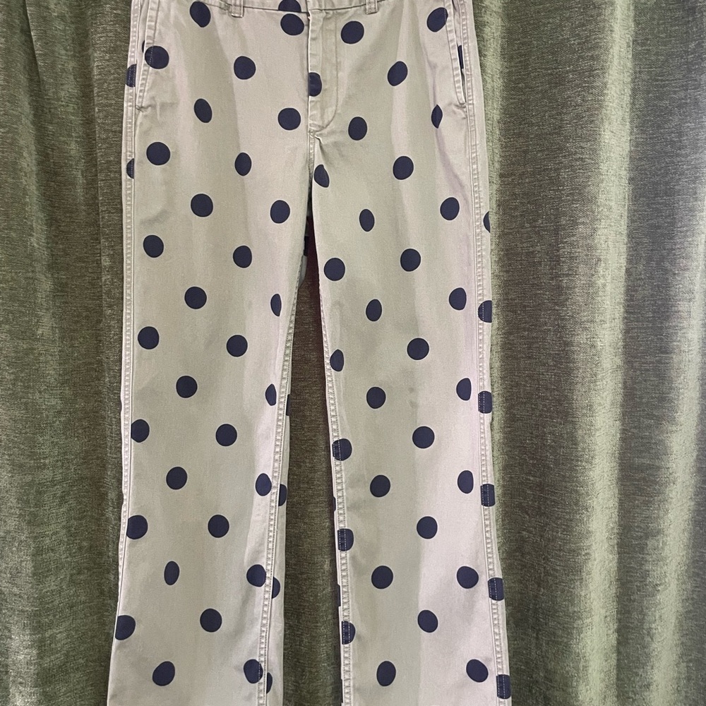 J. Crew olive green/black polka dot chinos
